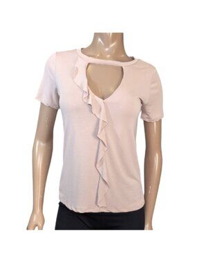 💠 Dynamite Pink Ruffle Top Short Sleeve Cut Out Blush Tshirt Womens XS